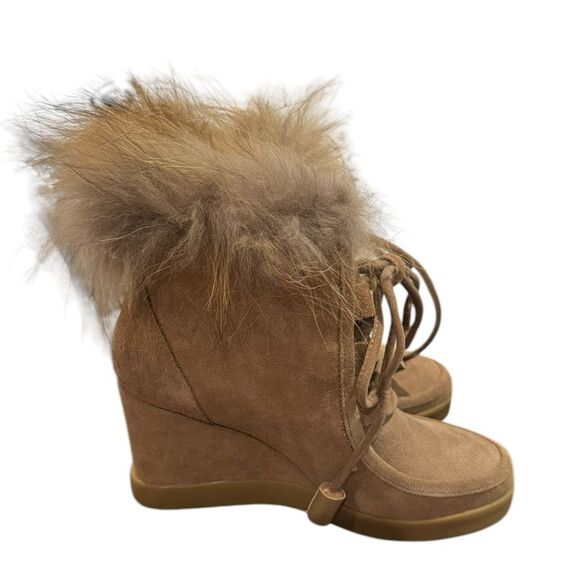 Cecelia New York Women's Holly Chestnut Tan Suede Fur Platform Ankle Booties 8 - Picture 3 of 7